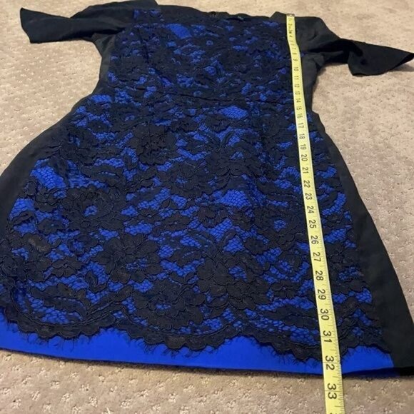 Tibi Royal Blue and Black Lace Short Sleeve Shift Dress 4 - Picture 11 of 12